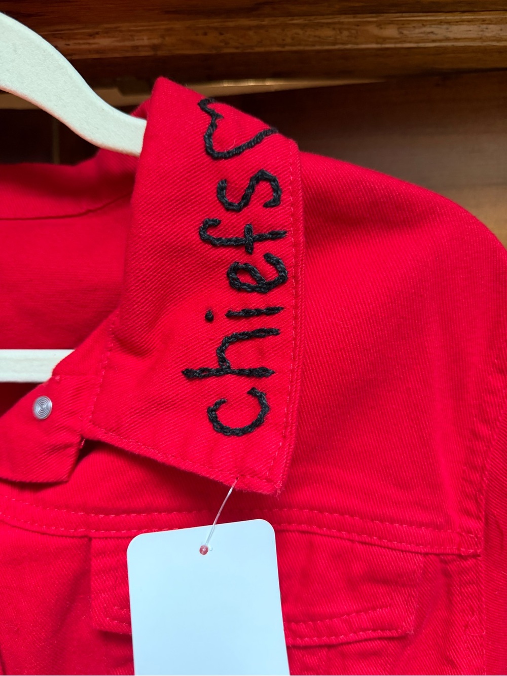 Women’s Red Embroidered ‘Chiefs’ Collar Jacket - Size Large